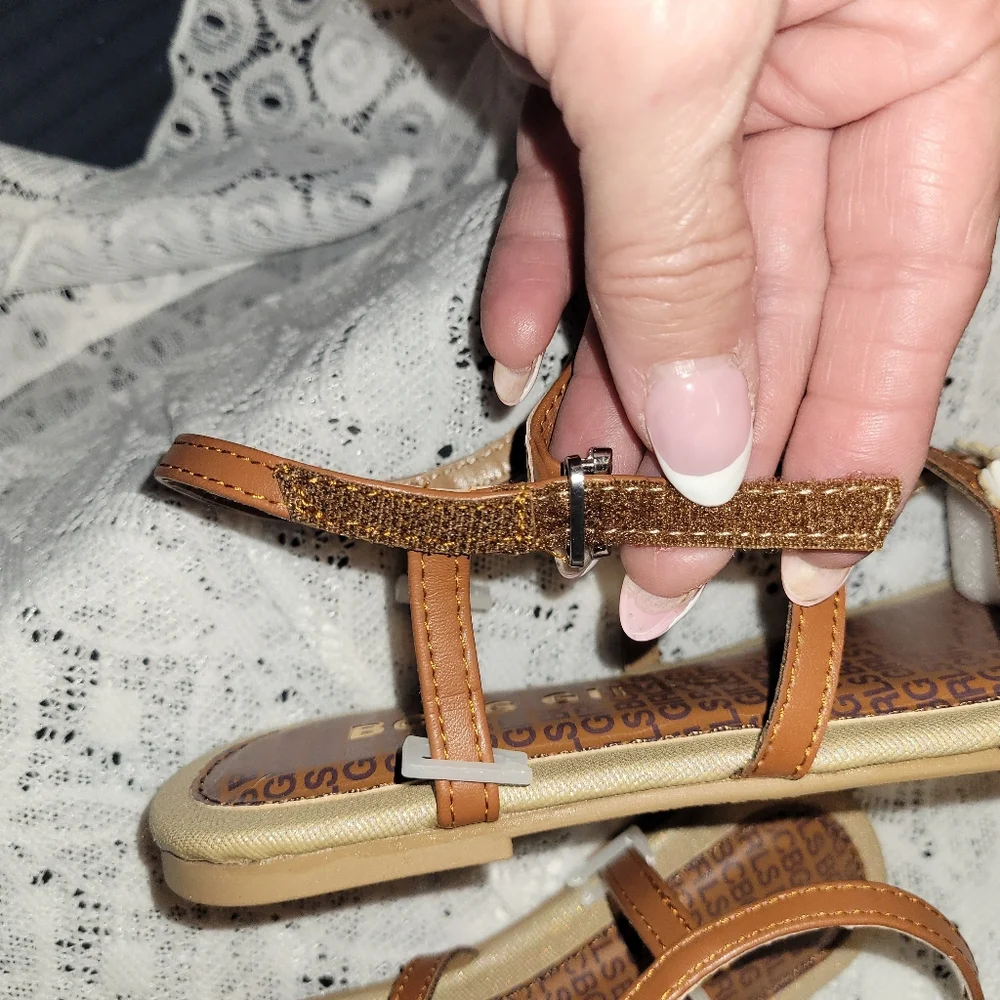 BCBG Girls Brown Sandals with White Floral Accents. New In Box